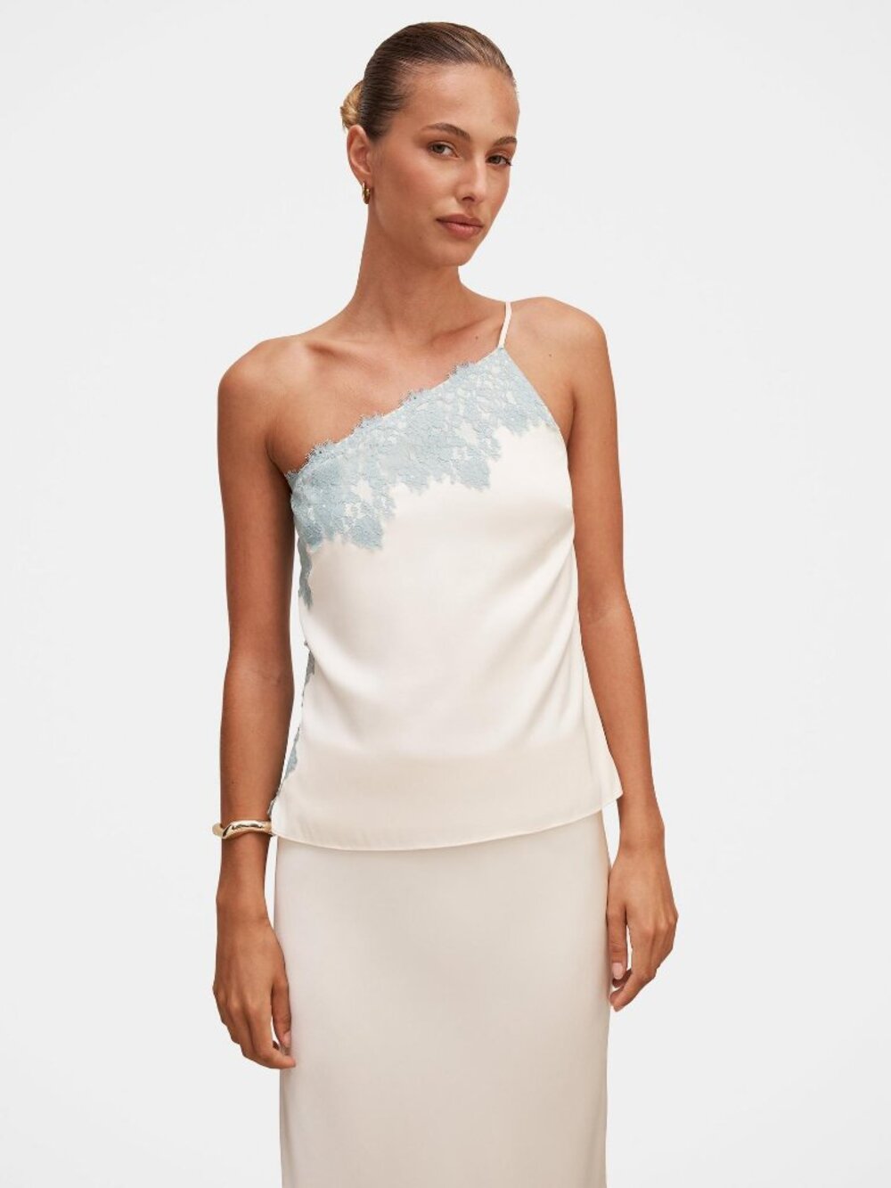 Ever New Adele Lace Trim Satin Cami & Skirt Set Champagne Blue - 4